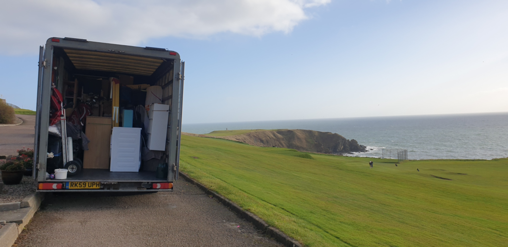 van next to the sea